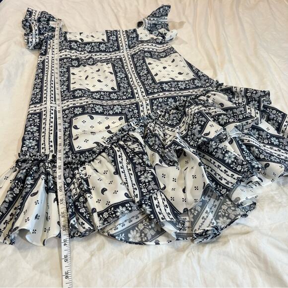 Cinq a Sept NWT Minella OTS Paisley Mini Ruffle Party Dress size 4 Navy Ivory - Picture 11 of 14